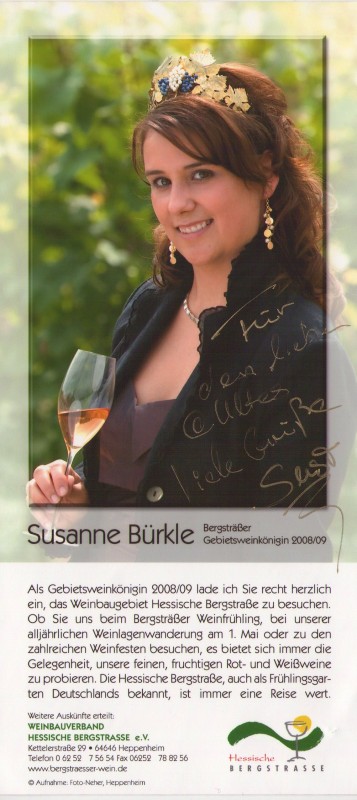 Autogrammkarte Weinkönigin Susanne Bürkle